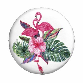 Watercolor Pink Flamingos Spare Tire Cover for RV Trailer Tropical Flowers Jungle Palm Leaves Hibiscus Wheel Protectors Weatherproof Polyester Tire Case for All Cars SUV Camper Travel 15 inch