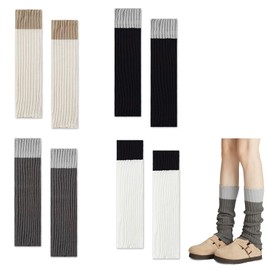 Katyjun 4 Pairs Winter Leg Warmers for Women, Crochet Knitted Leg Warmers, Double Colour Legwarmers, black