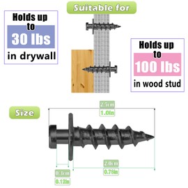 Ansoon Double-Headed Bear Claw Wall Picture Hooks, 4-in-1 Drywall Hanging Screw with D-Rings, Sawtooth, Wire, Keyholes for Hanging and Mounting (Black Zinc, 35 Pack+D-Ring)