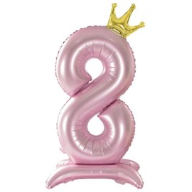 42 Inch Standing Pink Number 8 Balloons With Crown, 8th Birthday Balloons for Girls, 8th Birthday Party Decoration Supplies, Happy Birthday Balloons. (Pink 8)