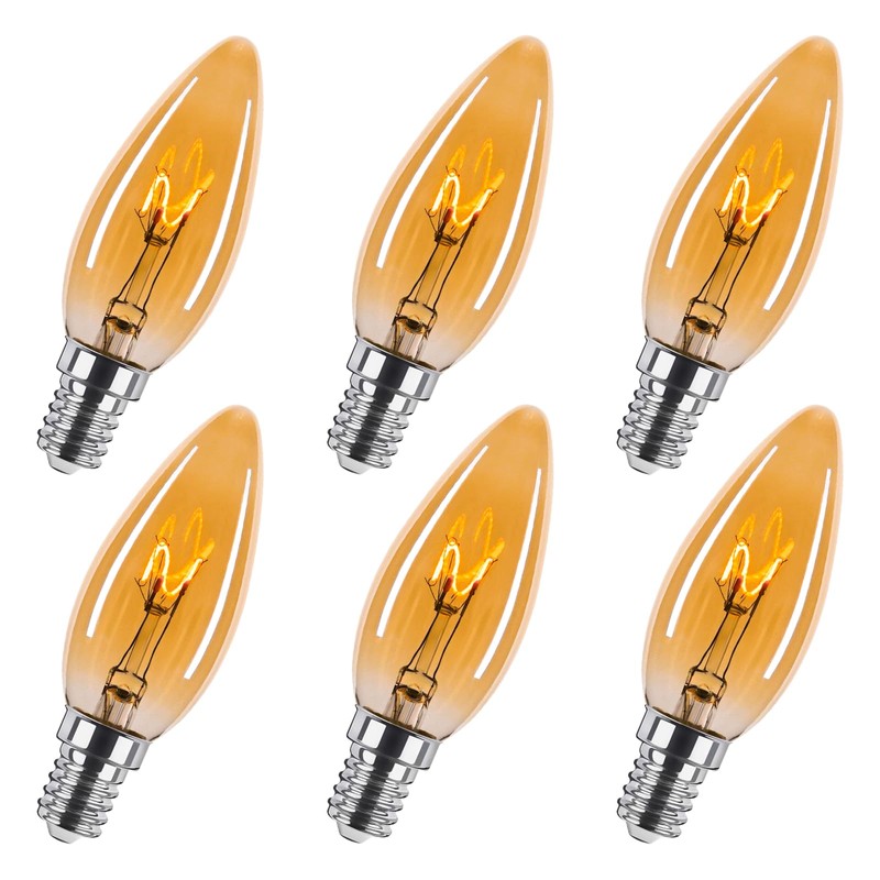 Brighfivey Amber Candelabra Bulb 25W Equivalent, 2W Ultra-Fine Filament E12