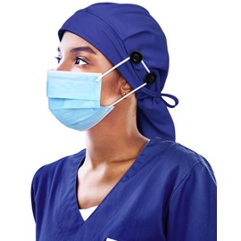 Satin Lined Work Cap with Button for Long Hair Women, Galaxy Blue, One Size