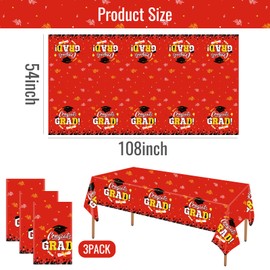 STARSIDE Set of 3 Plastic 2025 Graduation Tablecloth,54"x108" Graduation Party Table Decorations,Gongrats Grad Disposable Tablecovers for Congrats Grad Party Supplies (Red)