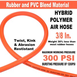 YOTOO Air Hose 3/8 in. x 50 ft, 300 PSI Heavy Duty Hybrid Air Compressor Hose, Lightweight, Kink Resistant, All-Weather Flexibility with 1/4-Inch Industrial Air Fittings and Bend Restrictors, Orange