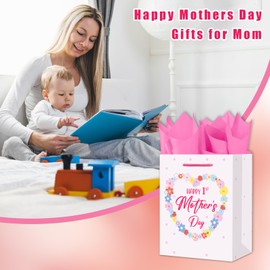 HEYINSHEN First Mothers Day Gift Bag with Tissue Paper and Handles 13" Large Happy 1st Mothers Day Paper Wrap Bag Mothers Gifts Party for New Mom First Time Mom Expecting Mom from Daughter Son