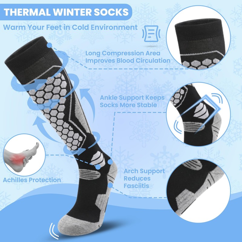 ZANZER Merino Wool Ski Socks - 3 Pairs Thermal Knee