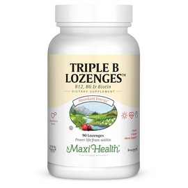 Maxi Health Triple B Lozenges - Vitamin B12 & B6 & Biotin - Strawberry Flavor - 90 Chewies - Kosher