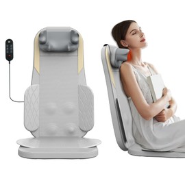 LAMATILOVE Massage Mat with Heat, Massage Chair Pad with Detachable Neck Headrest, Massage Seat Cushion with 5 Modes and 3 Adjustable Neck Intensity, Back Massager for Home Office (Grey)