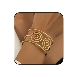 Jovono Boho Spiral Circle Cuff Bangles Layered Gold Exaggerated Cuff Bracelet Hollow Hand Bangle Jewelry 1 Piece for Women
