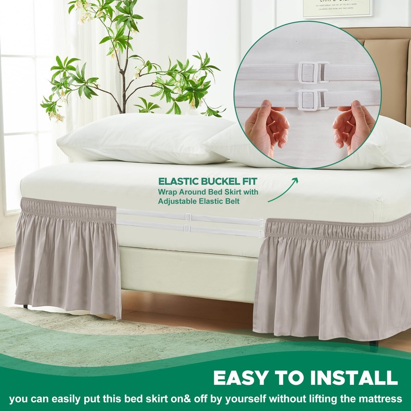 Biscaynebay Wrap Around Bed Skirts for Queen Beds 14" Drop,