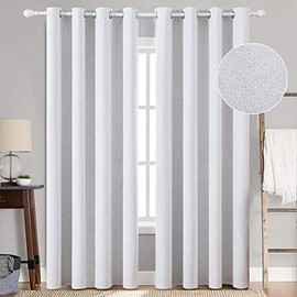 MIULEE Linen Texture Curtains for Bedroom Solid 100% Blackout Thermal Insulated Greyish White Curtains Grommet Room Darkening Curtains/drapes Luxury Decor for Living Room Nursery 52x84 Inch (2 Panels)