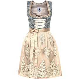 Alpenmärchen Women’s Midi Dirndl From Exclusive Collection, Includes Lace Apron Size 32-54 (UK 4 - 26) - ALM556 - blue, size: 40