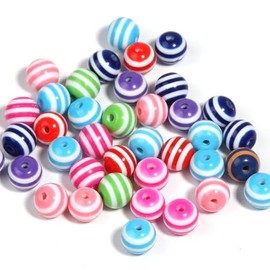 ARTISAMILY 100 abalorio redondas de resina de arcoíris de 10 mm, a rayas, coloridas y sueltas, abalorio redondas para hacer joyas, manualidades, gargantillas decorativas