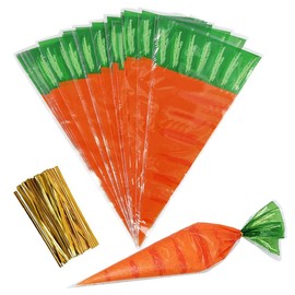 Cone Bags, 50 PCS Carrots Cellophane Bags for Wedding, Birthday, Party Favor (7.87 x 15.74 inch)