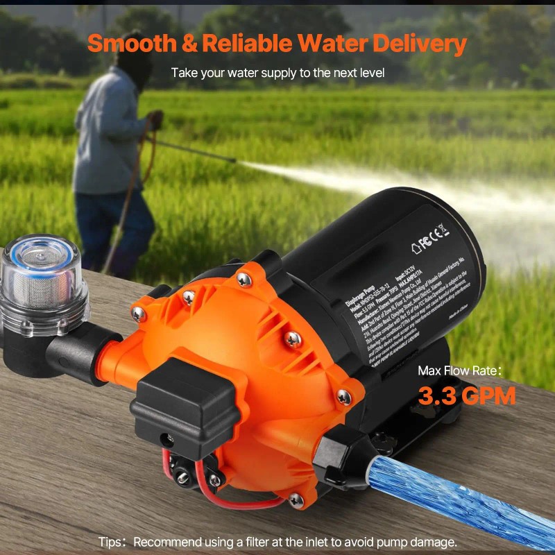 110V 3.3GPM 45PSI RV Fresh Water Diaphragm Pump 3-Chamber Self