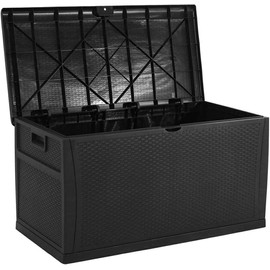 YIGUO 120 Gallon Resin Outdoor Deck Box Large Storage Box, Easy Organization and Storage for Patio Furniture, Garden Tools, Outdoor Cushions and Pool Toys, Black