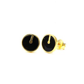 CHICNET Brass Stud Earrings Circle Line 8 mm Colourful Gold Enamel Nickel Free Brass Black