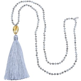 KELITCH Women's Gold Chain Necklace Tassel Peace Sign Necklaces Turquoise Agate Mixed Necklace Tassel Necklace, Pearl Crystal, Pearl