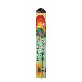 Studio M Art Pole, PVC Weather Resistant Pole with Vinyl Bowl 40 inches Tall Outdoor Decoration for Gardens, Patios, Yards, Landscaping and Birding Accessories, Live Simple with Gratitude
