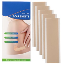 Silicone Scar Sheets 1.6" x 6" Silicone Scar Tape for Surgical Scars Silicone Scar Strips Adhesive Patches for Face Wrinkles, C-Section, Burn Scars 5 Sheets