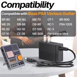 9V Power Supply for Boss PSA Guitar Pedal DC 9V Power Cord Compatible with Boss PSA-120S ME-80 ME-70 ME-50B ME-25 DB-88 DB-90 GT-1 GT-10 GT-100 AD-10 BR-80 BR-600 CE-2B RE-20 RC-1 RC-3 Guitar Pedals