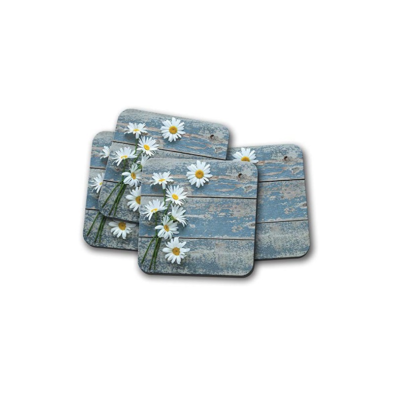 4 Set - Pretty Daisies Coaster - Daisy Flowers Wood