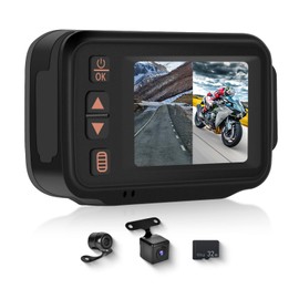 METEESER Motorcycle Front and Rear Dash Cam,2inch Touch Screen,1080P Motorbike Camera DVR Dashcam,G-Sensor,GPS,Loop Recording,DVR Waterproof,Wide Angle,Bluetooth5.0,32G TF,Dual Lens,Parking Monitor