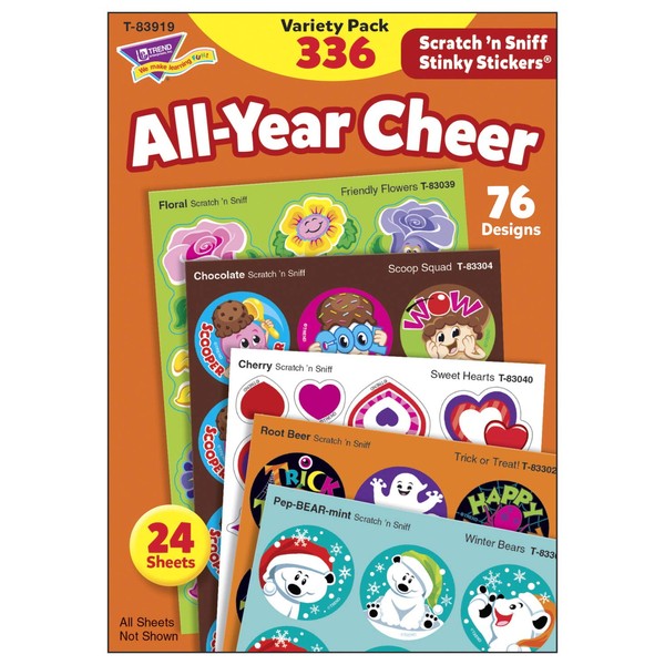 Trend Enterprises All Year Cheer Stinky Stickers Variety Pack, 70 Designs, 8 Scents, Pack of 336