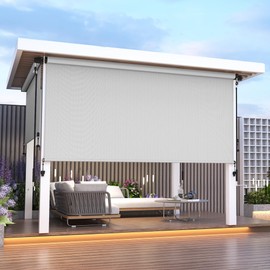 Outdoor Roller Shades for Patio (6'W X 6'H) 420GSM New Material with 95% UV Protection, Cordless Aluminum Patio Shade with Crank Handle, Outdoor Blinds for Shading, Privacy Protection, Gray