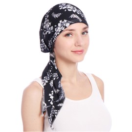 Zokunari Womens Pre Tied Head Scarf Turbans Headwraps Beanie Hat Leaves Black