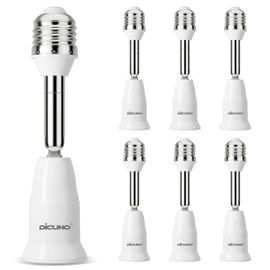 DiCUNO Light Socket Extender, E26 Light Bulb Extender, 4.5 Inch Extension, Adjustable Socket Extension Adapter, 180° Bendable, 350° Rotatable, Medium Screw Base, 6-Pack