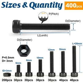 M3 Screw and Nut Assortment Kit for 3D Printer DIY - 400 Pcs Bolts and Nut Assortment Hex Socket Head Cap with Storage Box for RC Cars, DIY Projects,12.9 Grade Alloy Steel