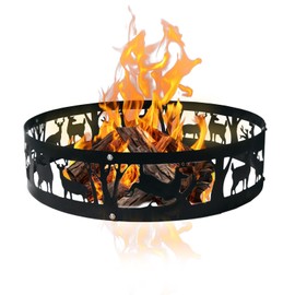 FLITURE Fire Pit Ring - Heavy-Duty 36'' Steel Fire Ring with Animal & Forest Design - Portable Fire Pit Ring for Outside Wood Burning & Camping