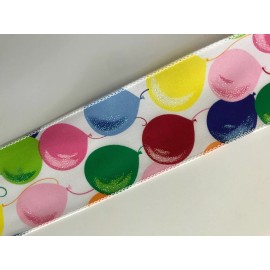 Decorative Ribbon Multicolor Balloons Ribbon, 2 1/2" Wide, Wired Edge, 5 YARDS