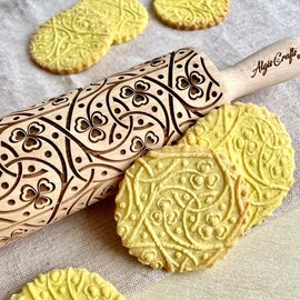 IRISH CLOVER KNOT Embossing Rolling Pin. Dough Roller with Shamrock Pattern for Homemade Cookies and Pottery by Algis Crafts