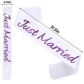 Just Married Sash with Purple Letters, Bachelorette Party Sash Bride to Be Sash Bridal Shower Hen Party Party Favours Accessories, Engagement Proposal Party Sash,Bachelorette, Wedding Party Favors