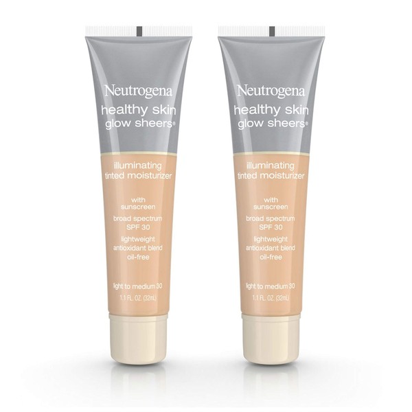 Neutrogena Healthy Skin Glow Sheers Tinted Moisturizer, Oil-Free & Non-Greasy Moisturizer with Antioxidant Vitamins A, C, and E, Broad Spectrum SPF 30 Sunscreen, Light to Medium 30, 1.1 oz (2 Pack)