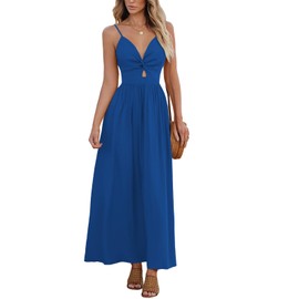 CUPSHE Women's Maxi Dress V-Neck Twisted Sleeveless Cutout Self-Tie Long Dress Royal Blue, XS