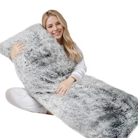 ZonLi Fuzzy Body Pillow Cover, 54"x20" Fluffy Plus Faux Fur Decorative Pillowcase with Zipper for Bedroom (Grey)