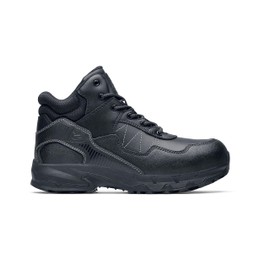 Shoes for Crews Piston Mid, Men's, Women's, Unisex Soft Toe Slip Resistant Work Shoes, Water Resistant, Black, Men's 10 / Women's 11.5 Wide