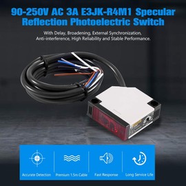 Roberee Reflective Photoelectric Switch, E3JK-R4M1 Specular Reflection Photoelectric AC 90-250V 3A Photoelectric Switch for Automatic Garage Door Alarm Sensor DIY Sensor Stair Light