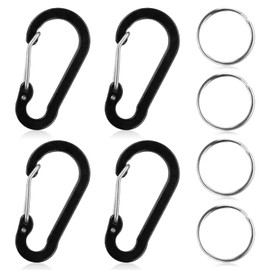 SZXMDKH 4 Pcs Nonlocking Carabiner, Ultra-Light Aluminum Alloy D-Ring High Strength Key Chain Clip Hook, Black