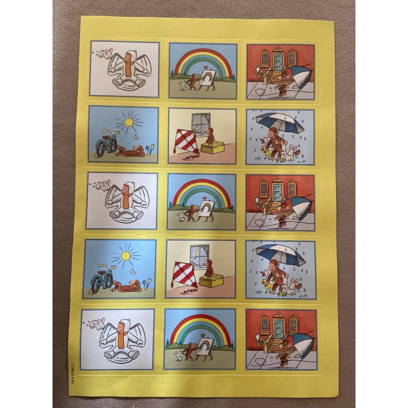 Curious George Stickers~Sheet Is 11” X 7 1/2” ~Includes 15