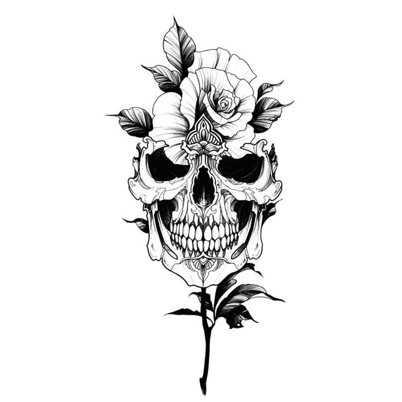 6 Blätter Temporäre Totenkopf und Rosen Tattoos Skull Tattoos Deadhead