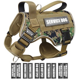 WINSEE Tactical Dog Harness for Large Dog, Heavy Duty Service Dog MOLLE Vest with 10 Pet Patches, No Pull Military Working Vest for Training Hunting Walking