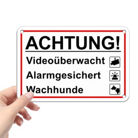 Goodvia Video Surveillance and Dog Sign, Small, 15 x 10 cm, Aluminium with Sticker, Alarm Secured and Video Surveillance Reflective x 1