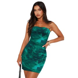 OFEEFAN Spring Dress Resort Wear for Women 2025 Green Big Floral M