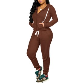 CLOCOR Track Suits for Women Set - Long Sleeve Casual Pullover Hoodie Solid Color Sport Suits with Pocket Caramel XL