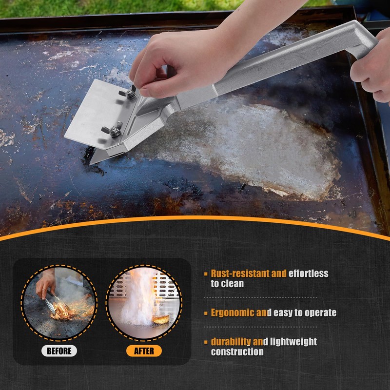PURPLEBIRD Heavy Duty Griddle Scraper for Flat Tops with 6"