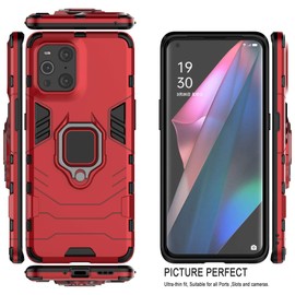 ESTH® Case for Oppo Find X3 Pro/Find X3 with 2 Pack Tempered Glass, [Durable] Ring Stand, [Works with Magnetic Car Mount] Case Protective Case, Red